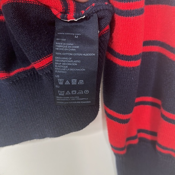 Tommy Hilfiger Striped Sweater Mens Size M Red and Dark Blue - Picture 4 of 6